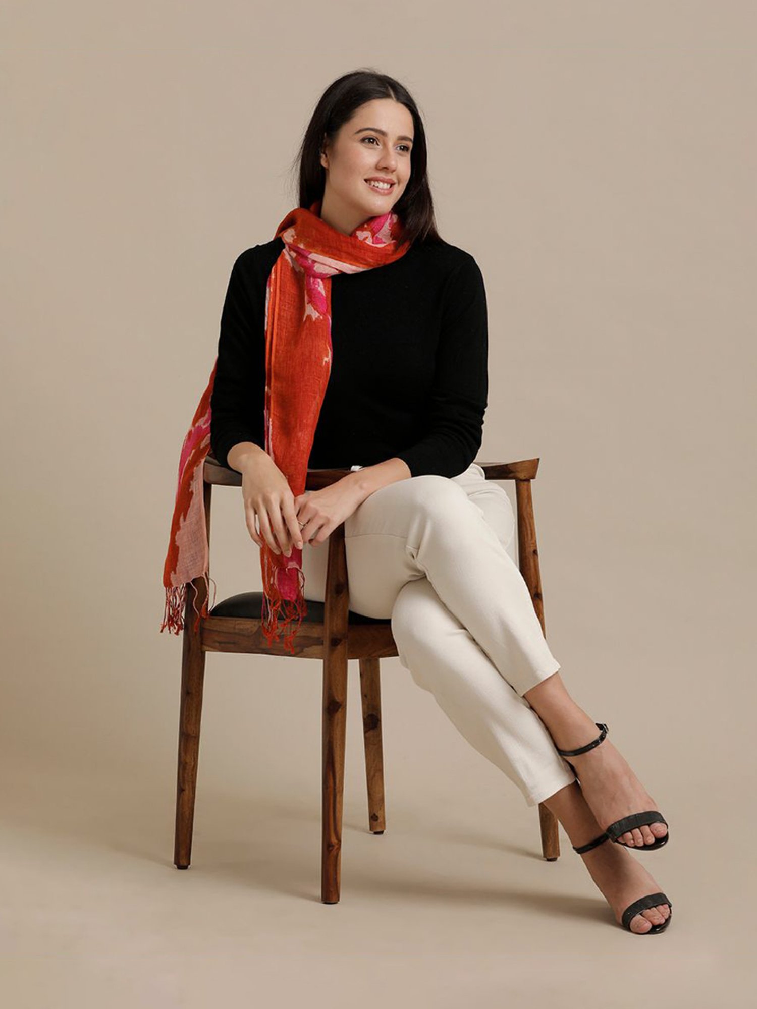 Linen Club Pink Printed Pure Linen Stole