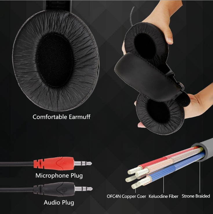 Gaming Headset,  3.5mm Wired Bass Stereo Noise Isolation Over Ear Gaming Headphones with Mic for PC, Laptop, Computer, Cellphone, PS5, PS4, Nintendo Switch - Volume Control (Black)