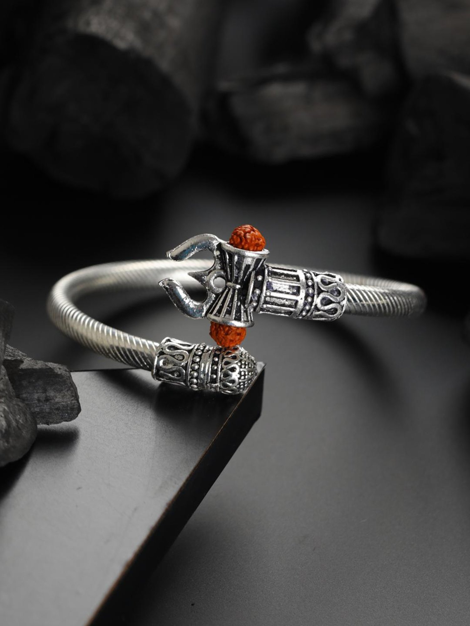 Bold by Priyaasi Trishul Rudraksh Silver-Plated Bracelet for Men