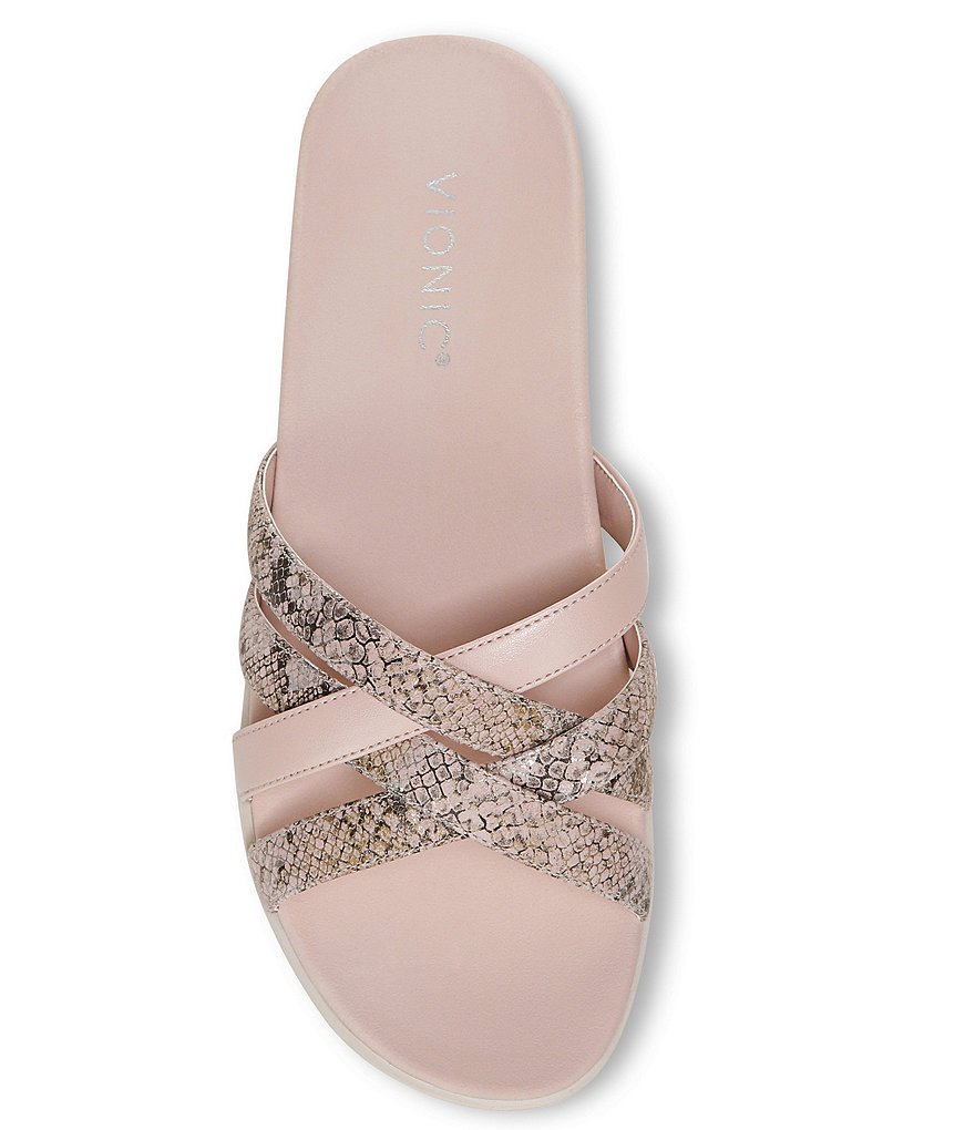 Vionic Dava Snake Print Leather Slide Sandals