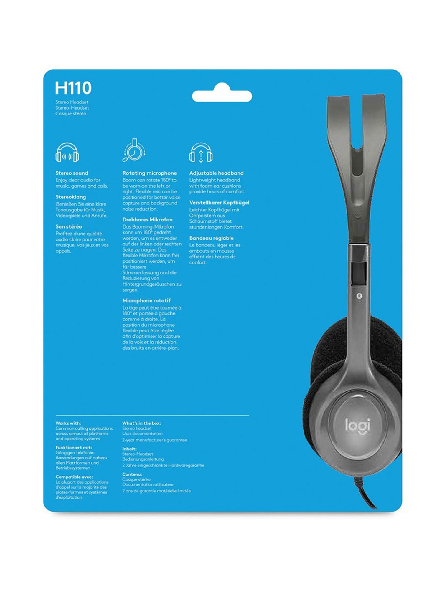 Logitech H110 Wired On Ear Headphones with Mic, Stereo with Noise Cancelling (Black)