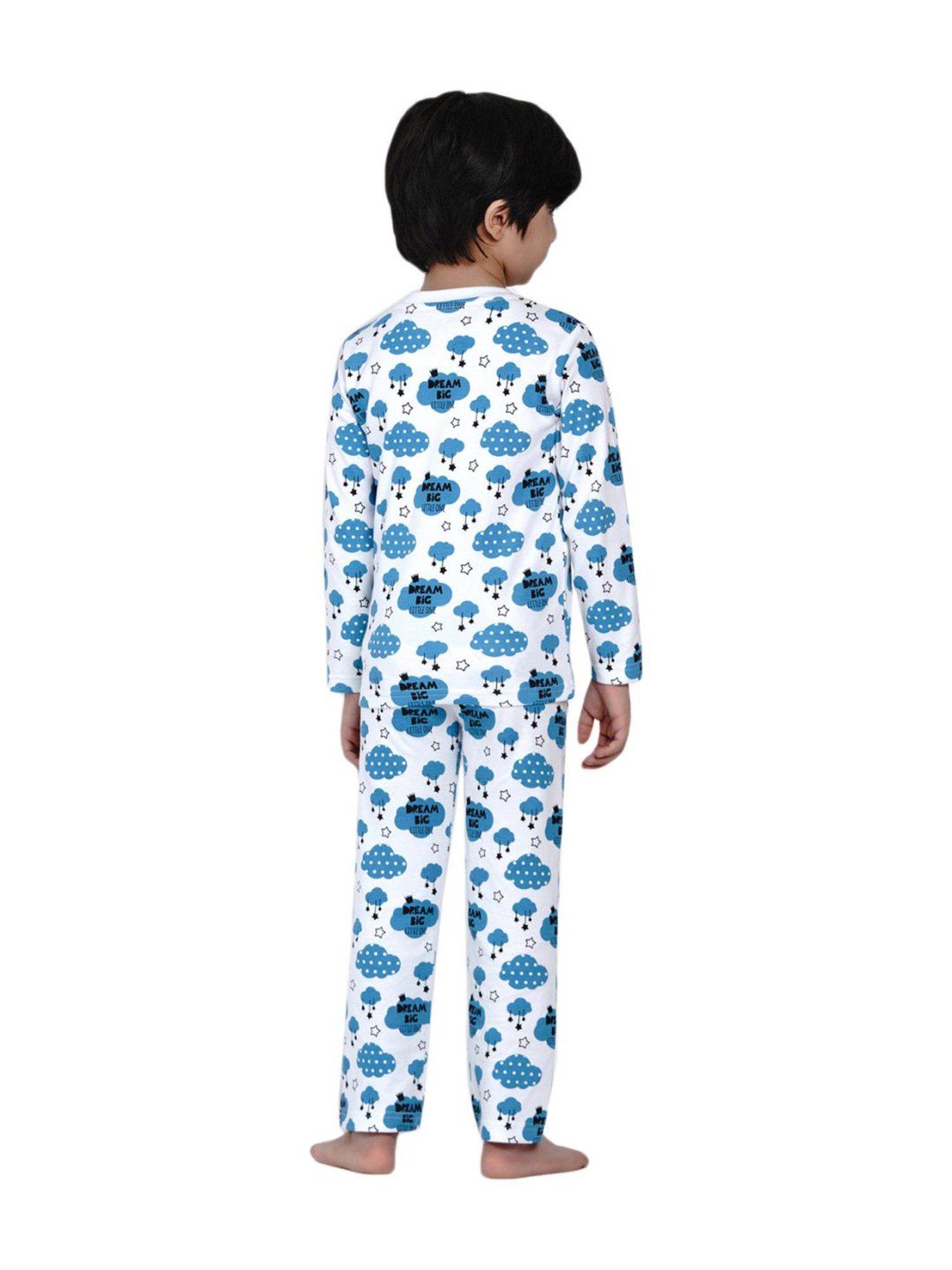 Berrytree Organic Boys Blue Cotton Clouds Print Night Suits