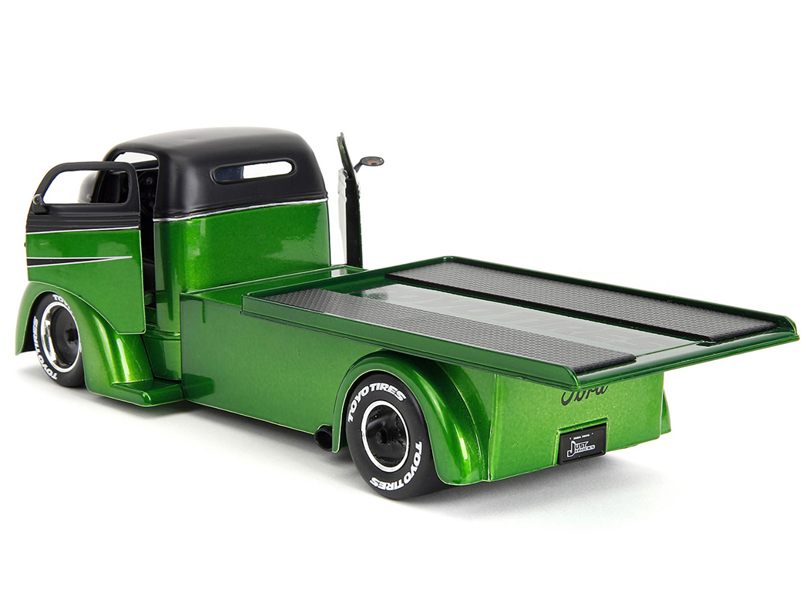 1947 Ford COE Flatbed Truck Green Metallic and Matt Black "Toyo Tires" with Extra Wheels "Just Trucks" Series 1/24 Diecast Model Car by Jada