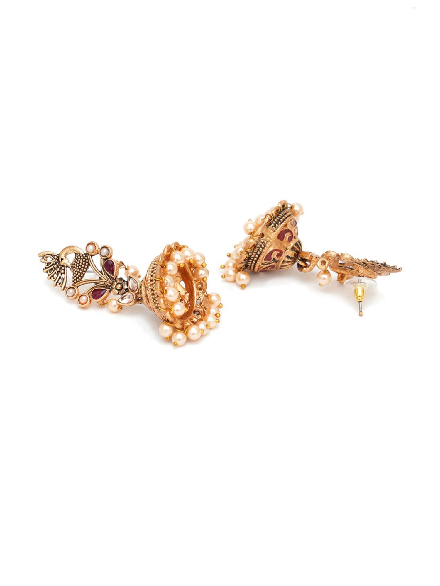 Karatcart Gold-Plated Maroon Stone Jhumki Earrings