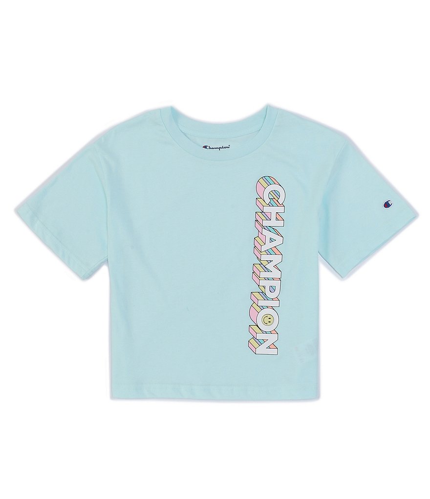 Champion Big Girls 7-16 Short-Sleeve Drop-Shadow Vertical-Logo Boxy Tee