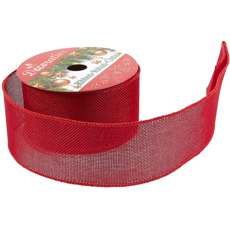 Juvale 2 Pack Red Burlap Ribbons for Arts and Crafts, Christmas Holiday D'ecor, 30 Feet