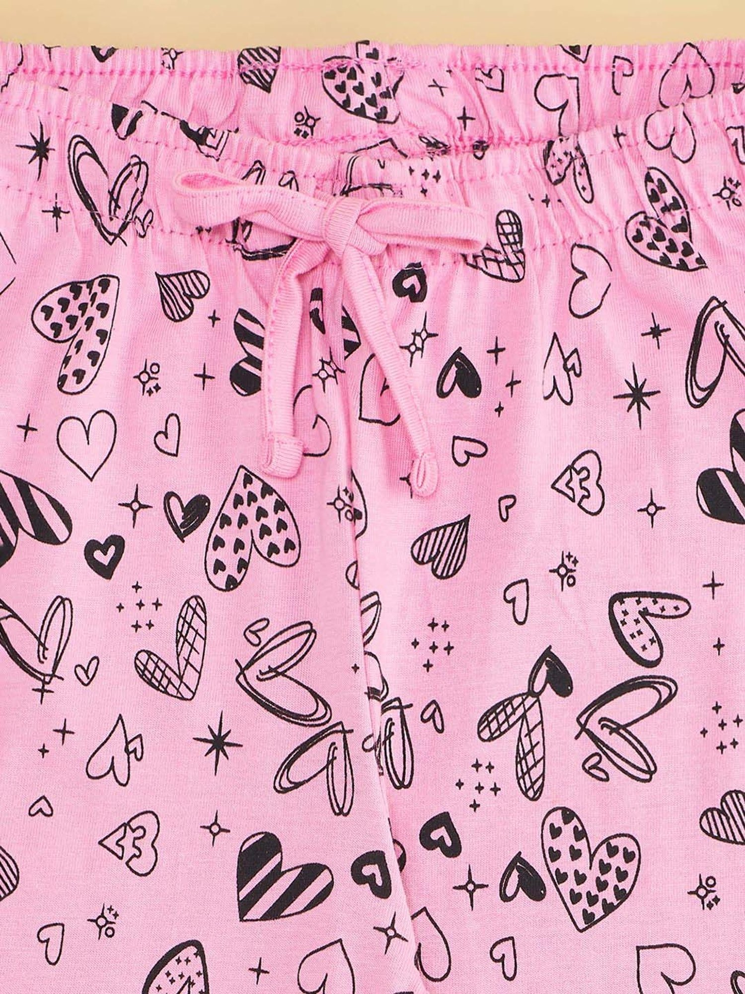 YU by Pantaloons Girls Pink & White Cotton Printed Pajamas (Pack of 2)