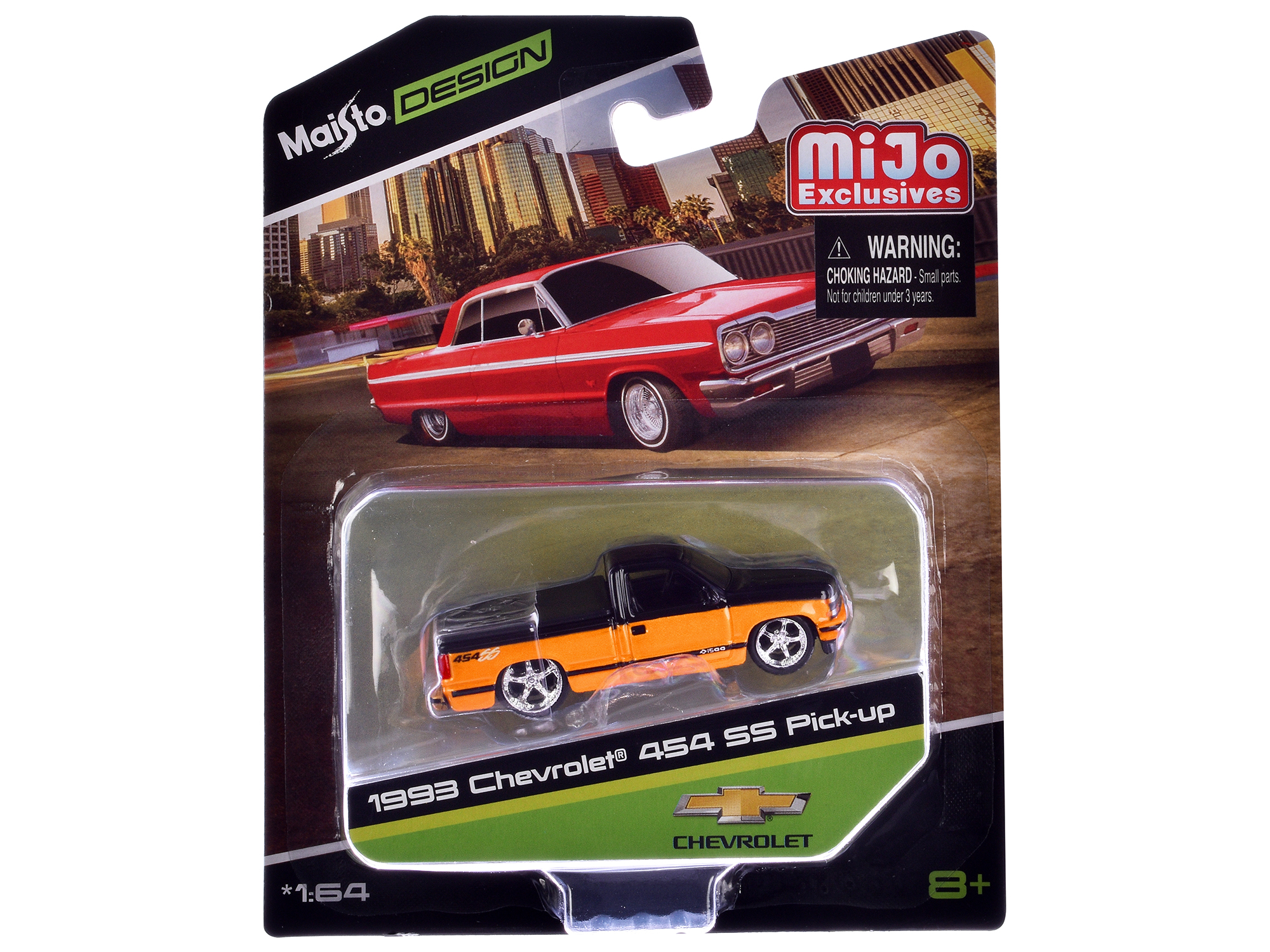 1976 Chevrolet Stepside Pickup Truck Tangier Orange with White Stripes 1/87 (HO) Scale Model Car by Classic Metal Works