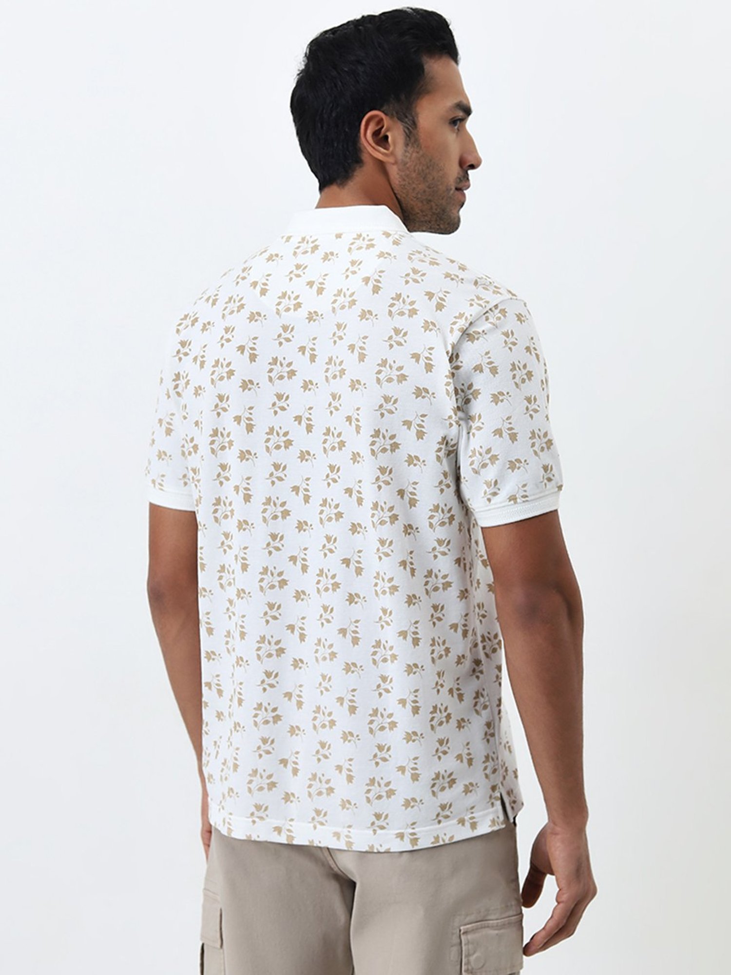 WES Casuals by Westside White Floral Printed Relaxed-Fit Polo T-Shirt