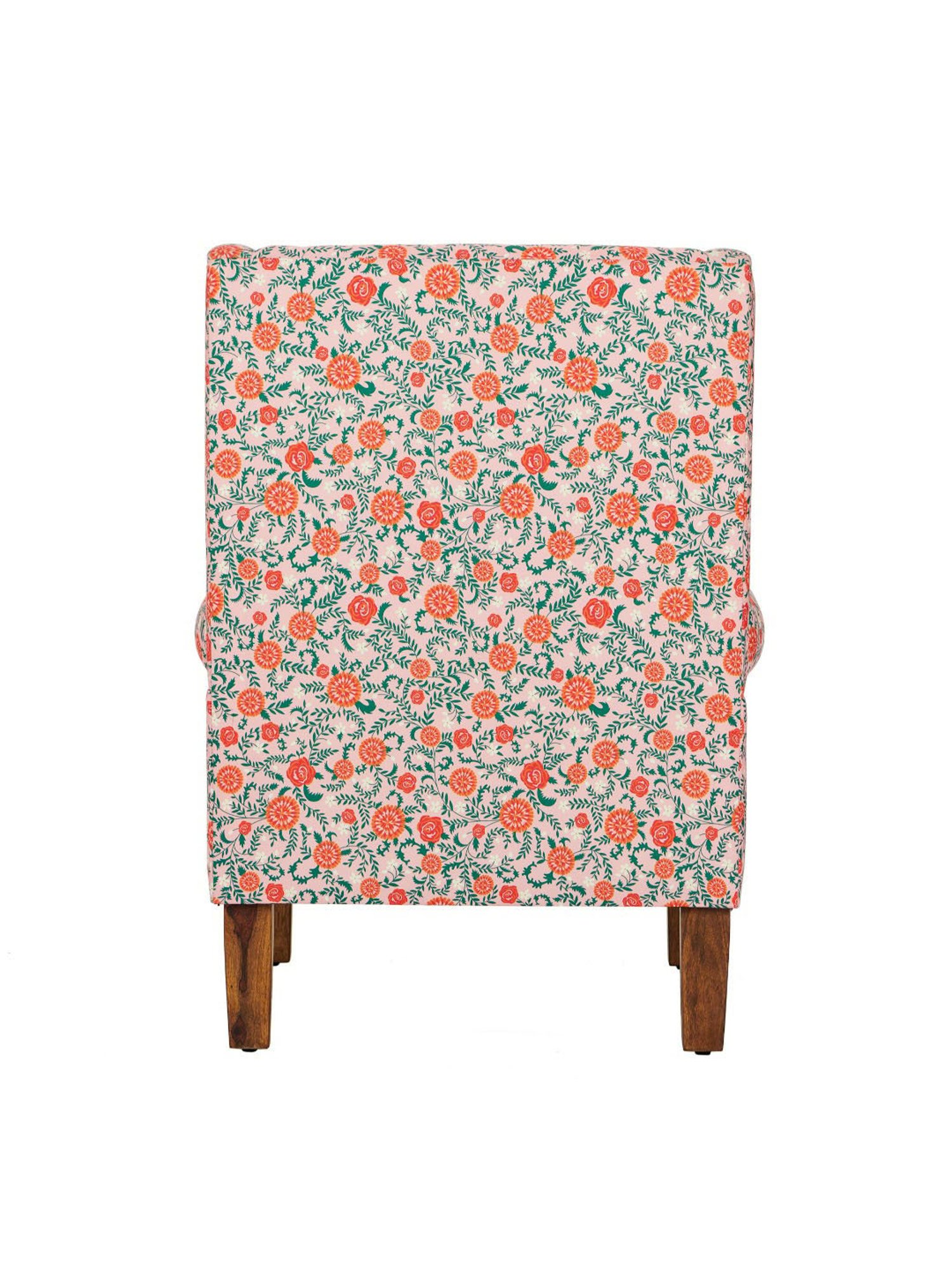 Chumbak Earthy Floral Red Sheesham Wood Begum Wing Chair
