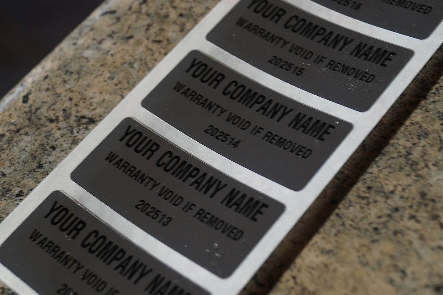1000 Custom Chrome Tamper Evident Warranty Void High Security Labels Stickers (1.75 x .75 Inches)