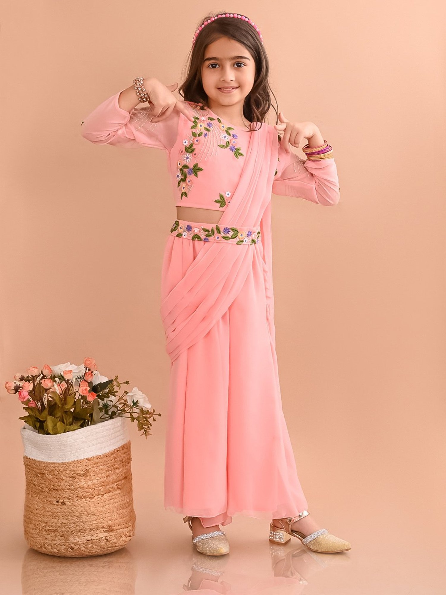 Many Frocks Kids Blue Embellished Top with Plazzos