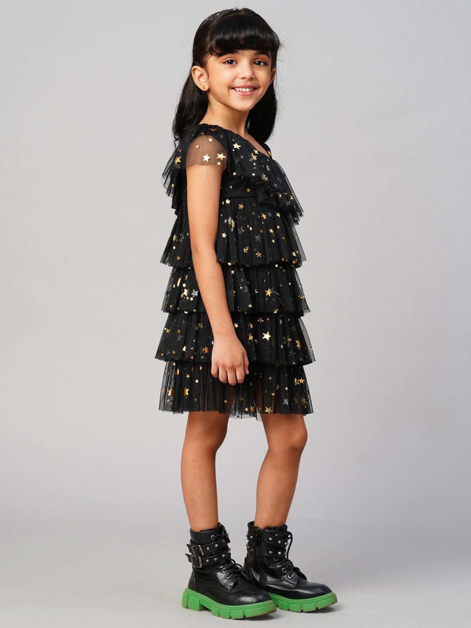 Lil Drama Kids Black Printed Dress