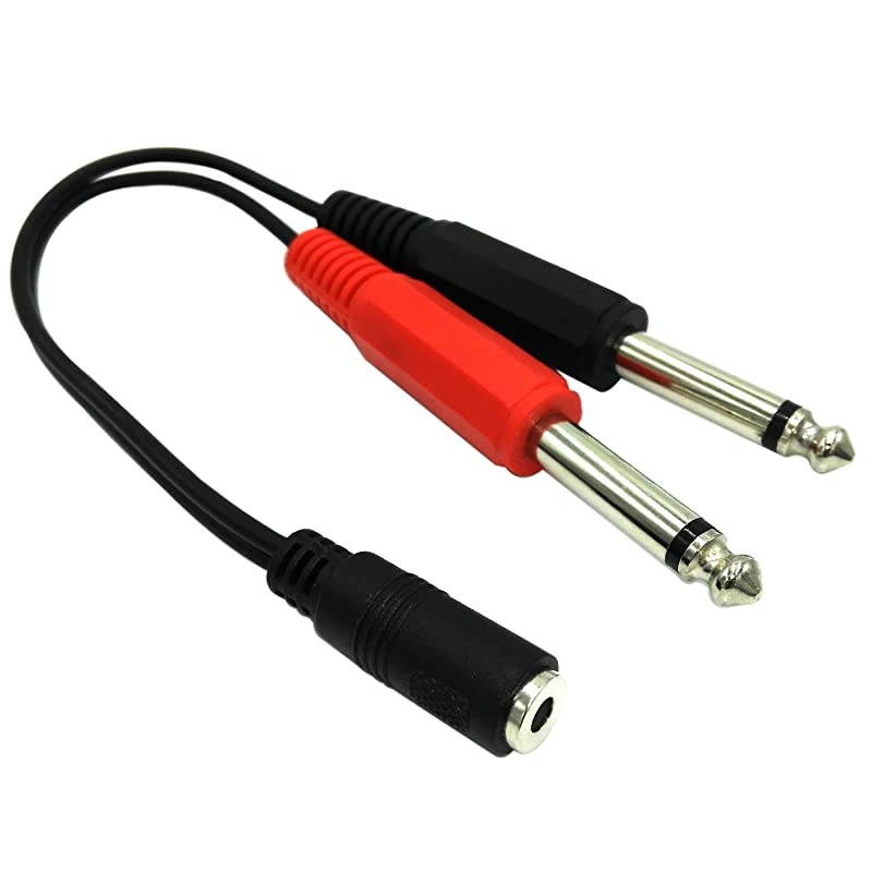 35mm Mini 18 TRS Stereo Female to 2X 635mm 14 Mono TS Male YSplitter Cable 8inch20cm