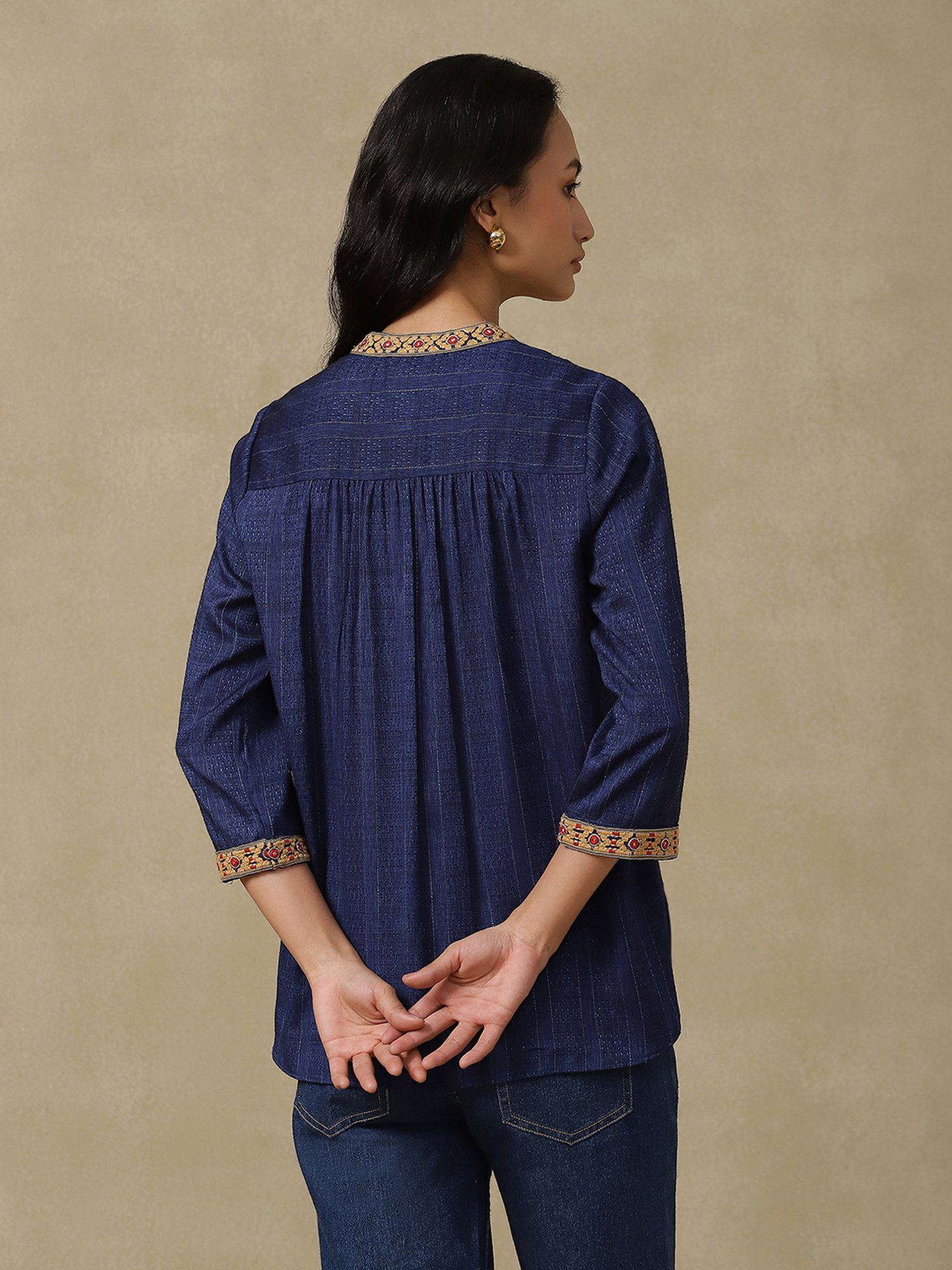 aarke Ritu Kumar Navy Embroidered Top