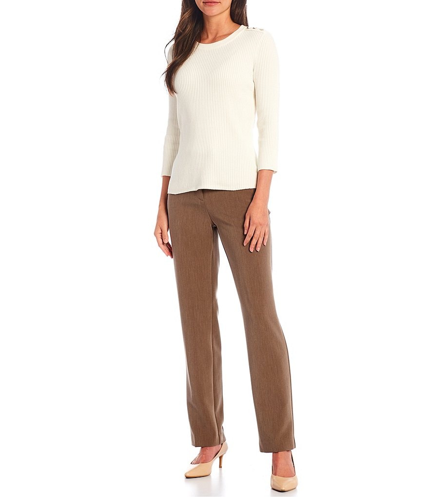 Investments Petite Size Jewel Neck 3/4 Sleeve Ribbed Sweater