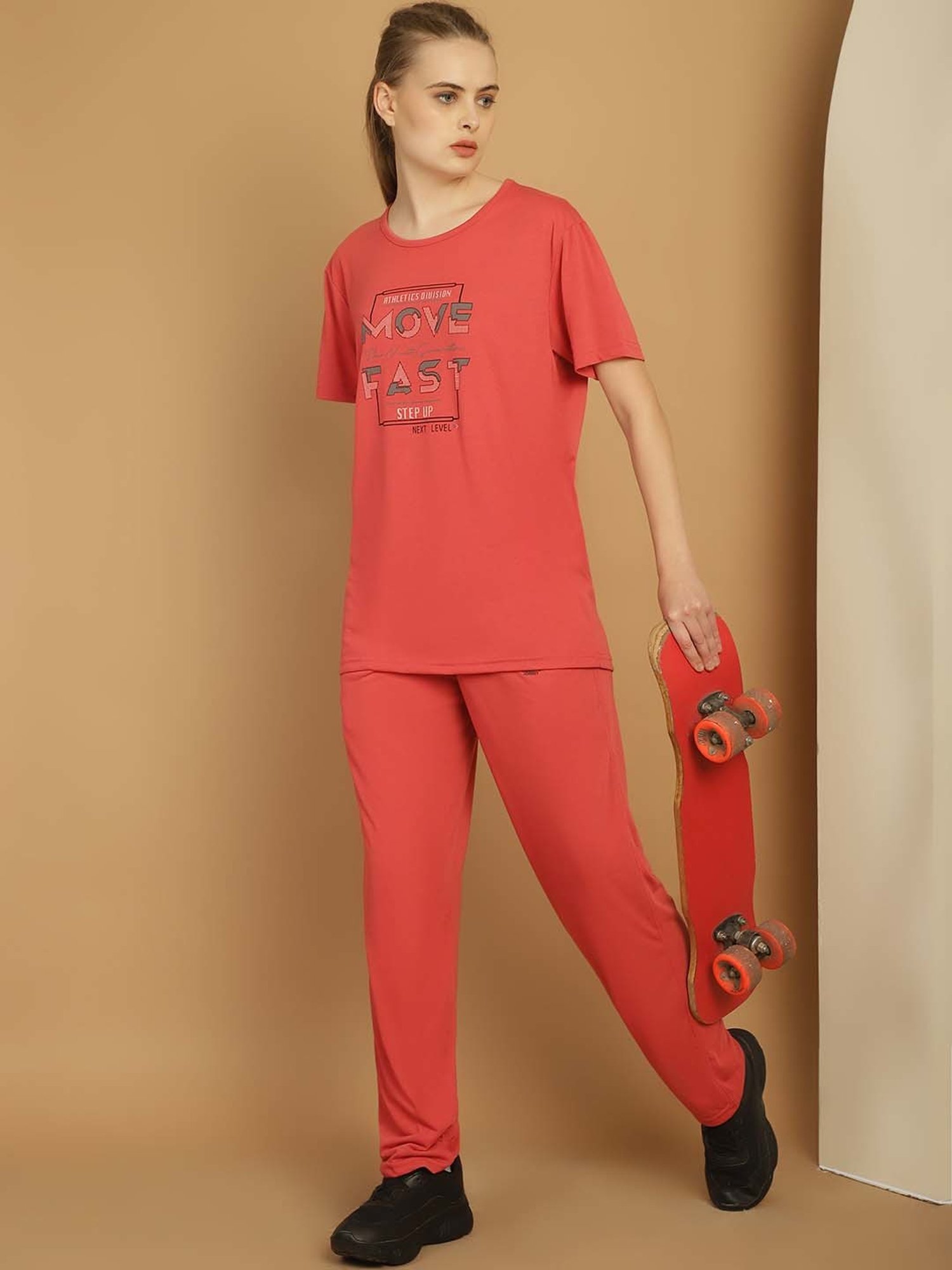 Vimal Jonney Pink Cotton Printed Sports T-Shirt Track Pant Set