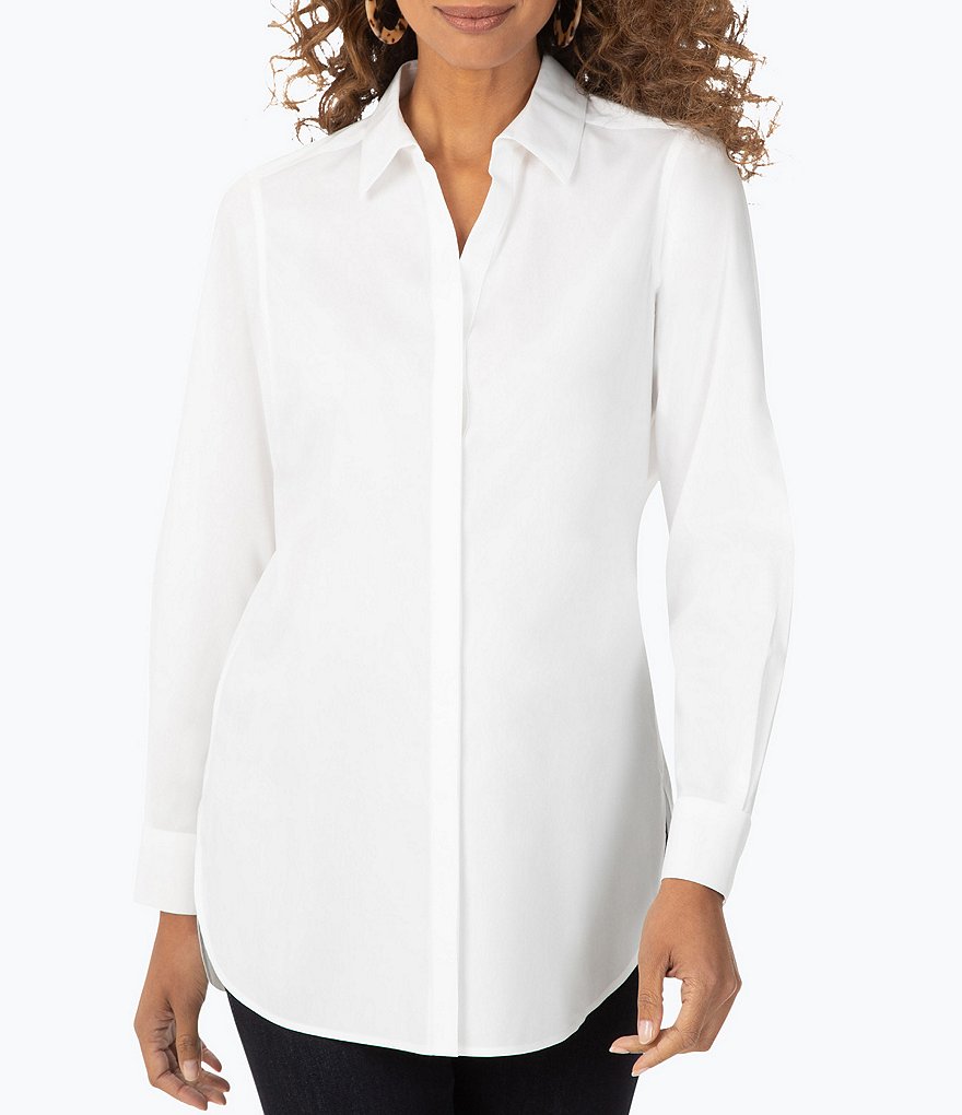 Foxcroft Vera Long Sleeve Point Collar Neck Stretch Non-Iron Button Front Tunic