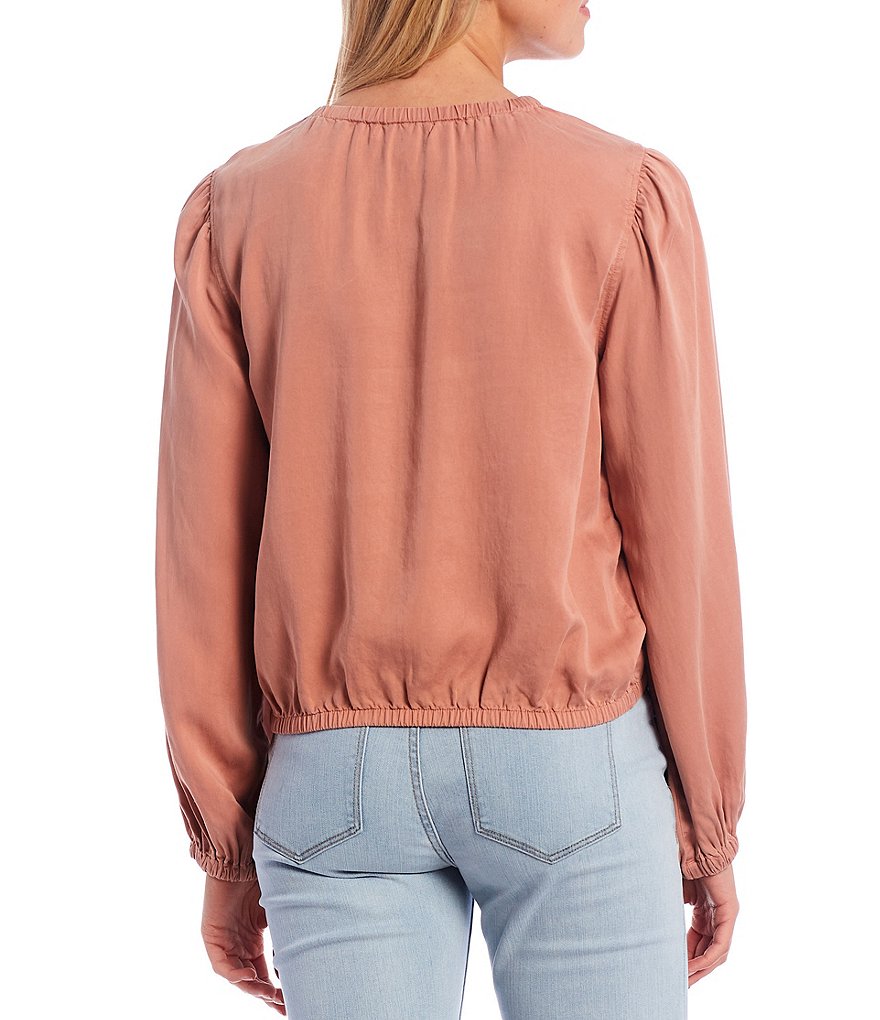 Chelsea & Violet Elastic Shirred Bishop Sleeve Tencel Top