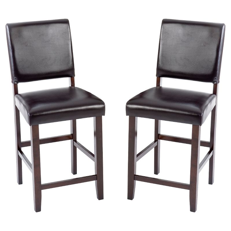 Set of 2 24" Lofts Parsons Faux Leather Fabric Counter Height Barstool Hardwood/Chocolate - Intercon
