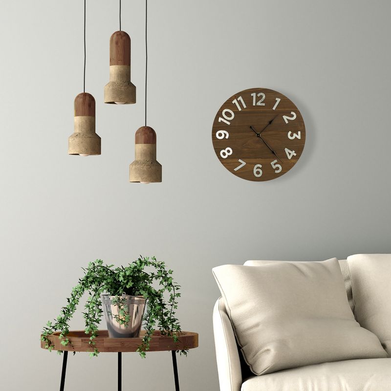 12" Frameless Rustic Walnut Wood Plank Wall Clock with Galvanized Metal Numbers Walnut - Patton Wall Decor