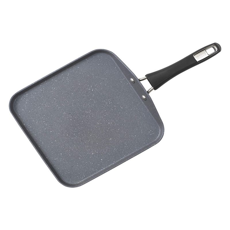 Bialetti 7555 Impact Covered Nonstick Heavy Gauge Aluminum Oven Safe 10 Inch Square Griddle Kitchen Pan with Silicone Handle, Gray