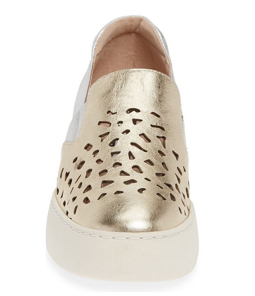 Wonders Ella Metallic Leather Laser Cut Wedge Platform Slip-Ons