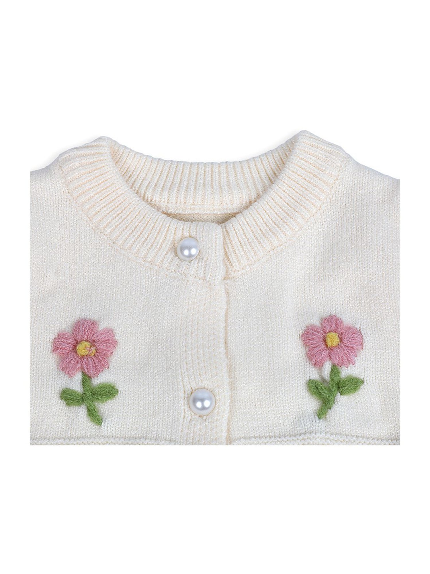 Baby Moo Kids Off-White Floral Print Full Sleeves Sweater