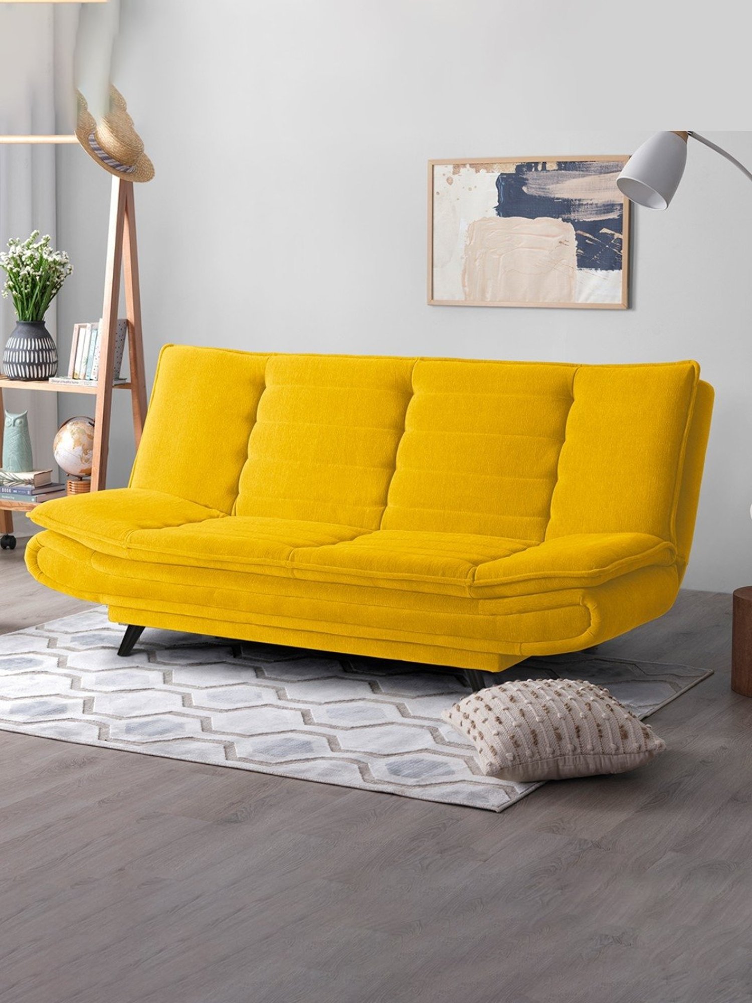 Sleepyhead Sunshine Yellow Fabric Foldable 3 Seater Sofa Cum Bed