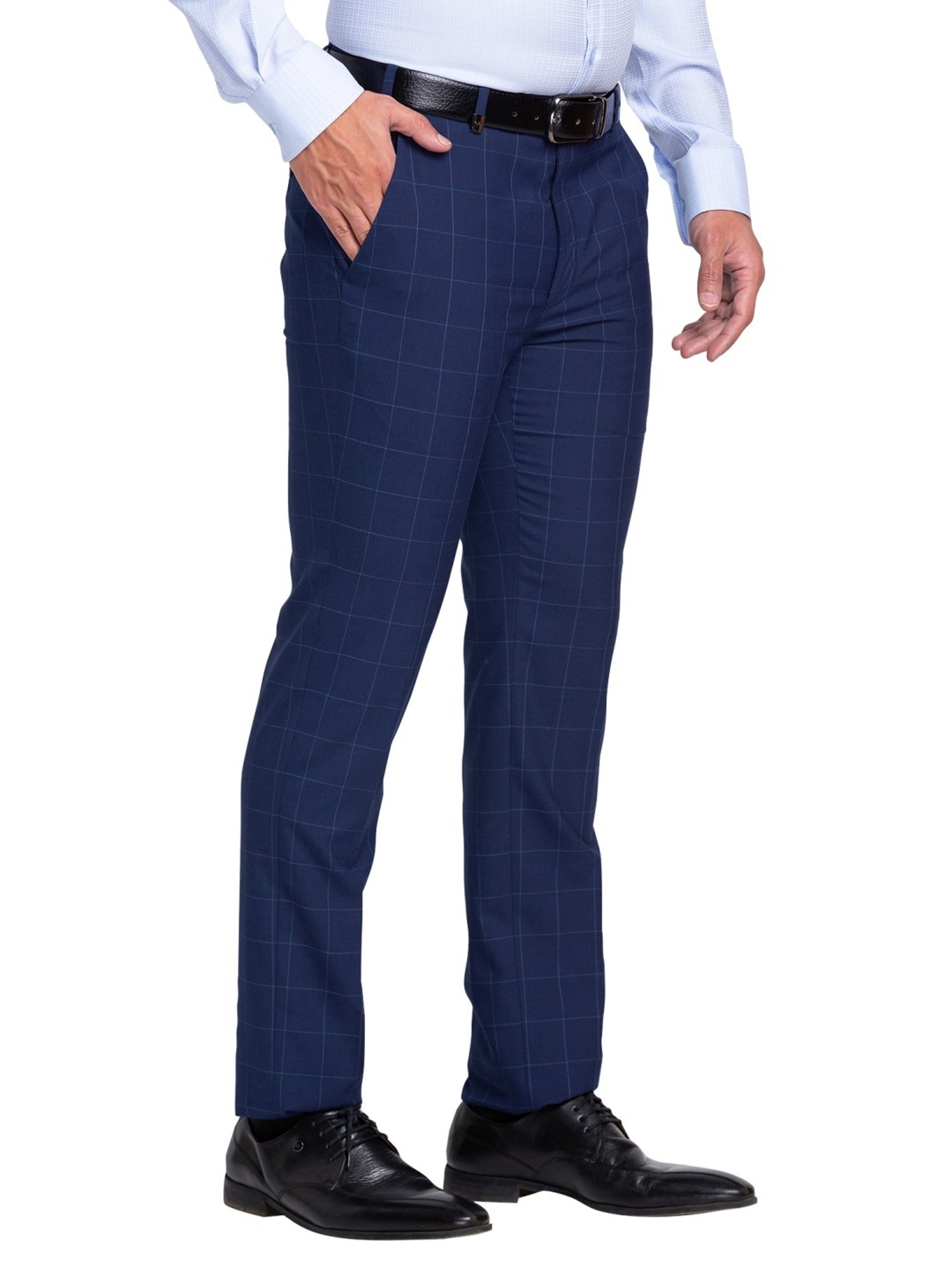 Park Avenue Blue Super Slim Fit Checks Trousers