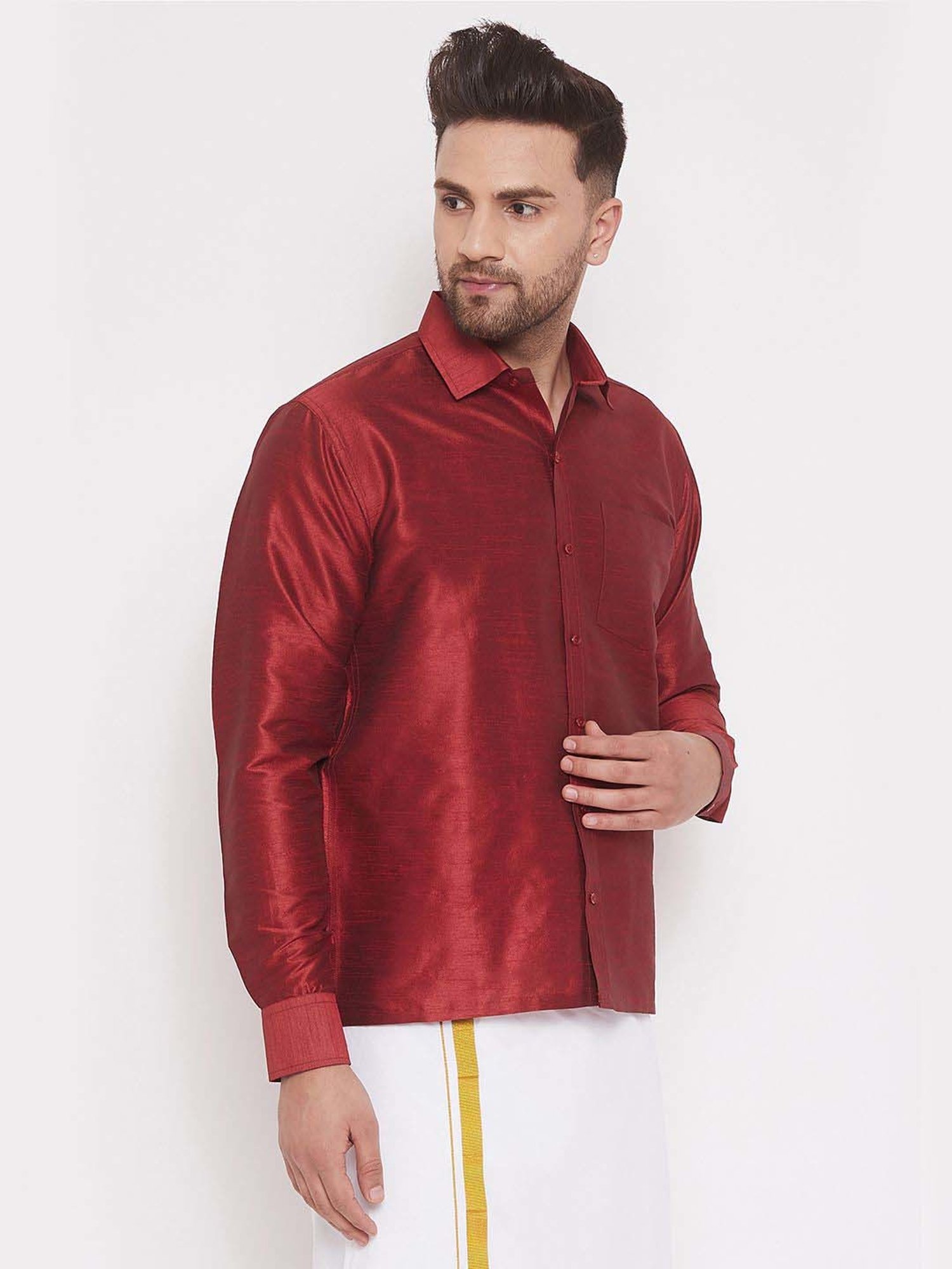 Vastramay Maroon Regular Fit Ethnic Shirt