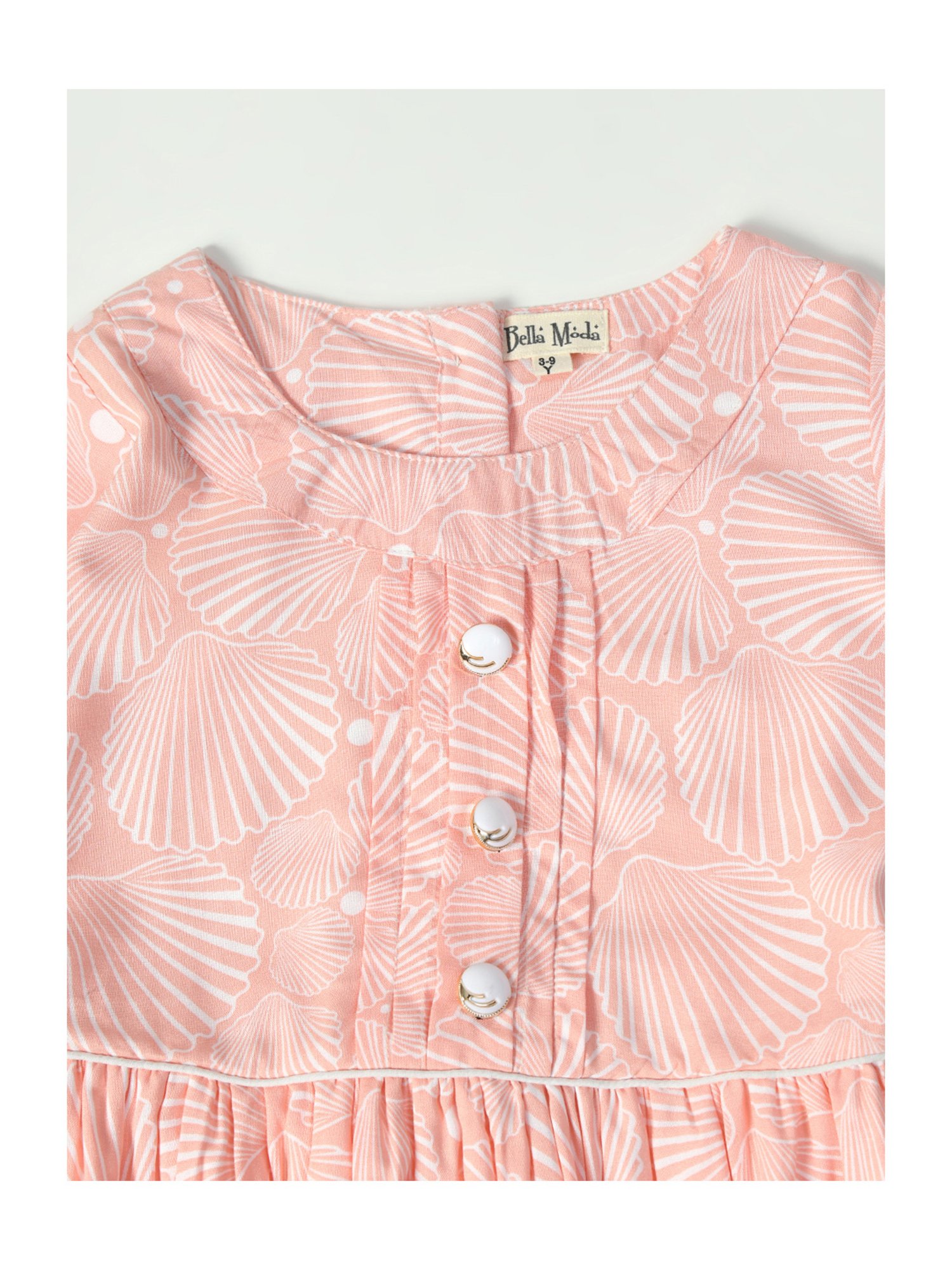 Bella Moda Kids Peach Printed Full Sleeves Fit & Flare Dress