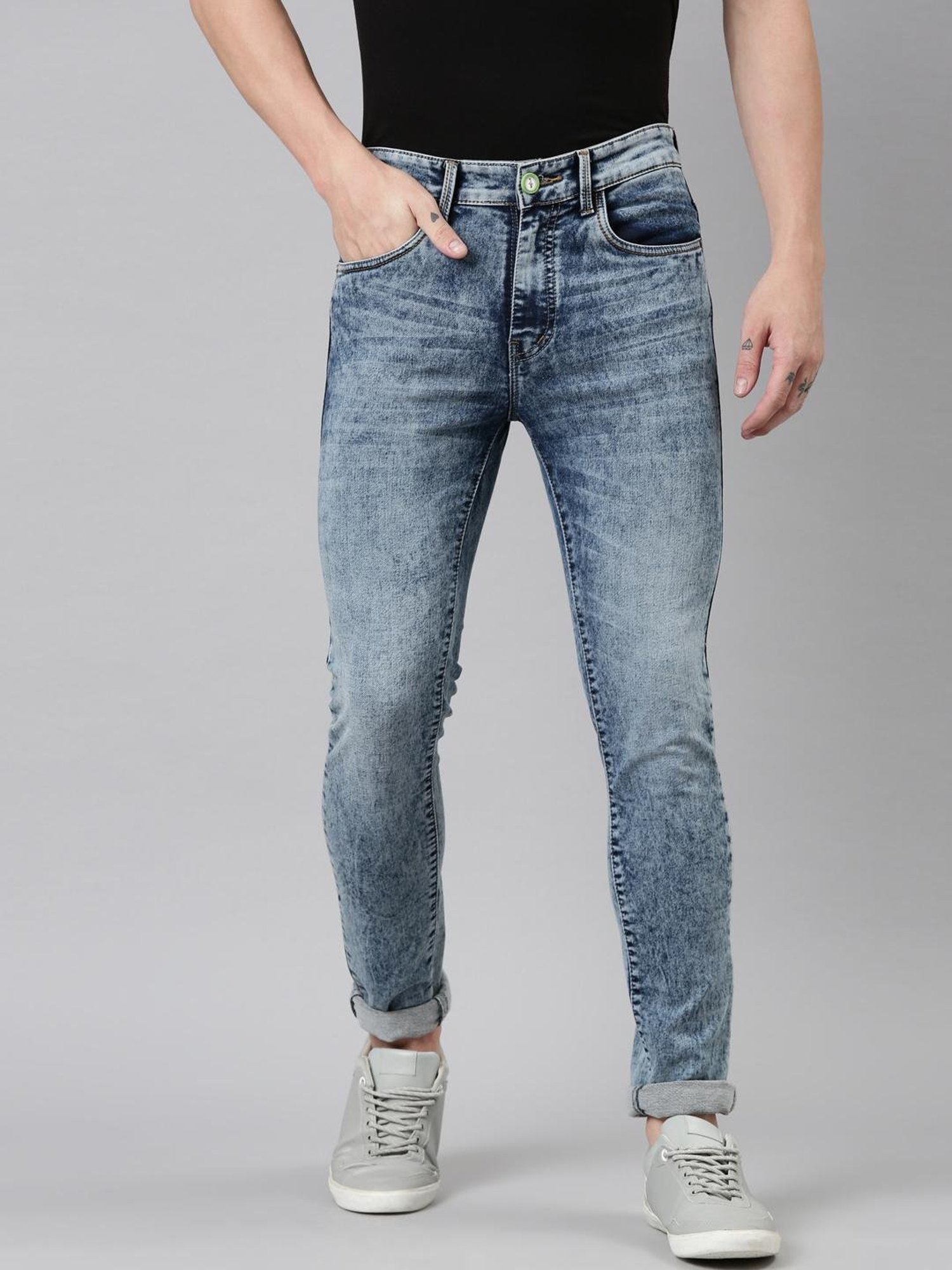 CINOCCI Carolina Blue Cotton Slim Fit Jeans