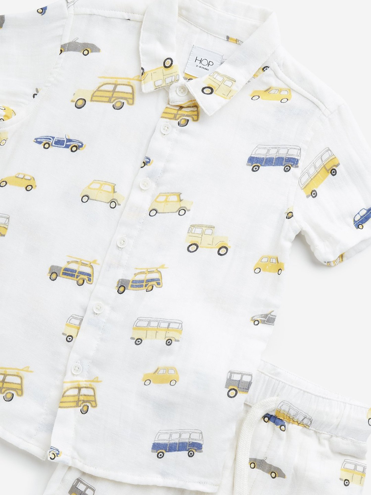 HOP Kids by Westside Off-White Vehicle Print  Shirt & Mid-Rise Shorts