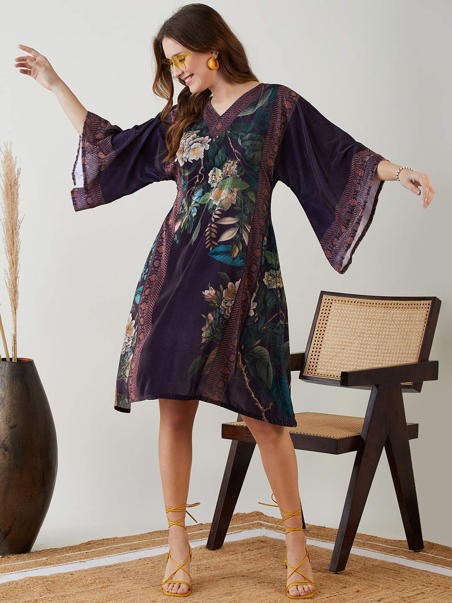 The Kaftan Company Black Printed A-Line Dress