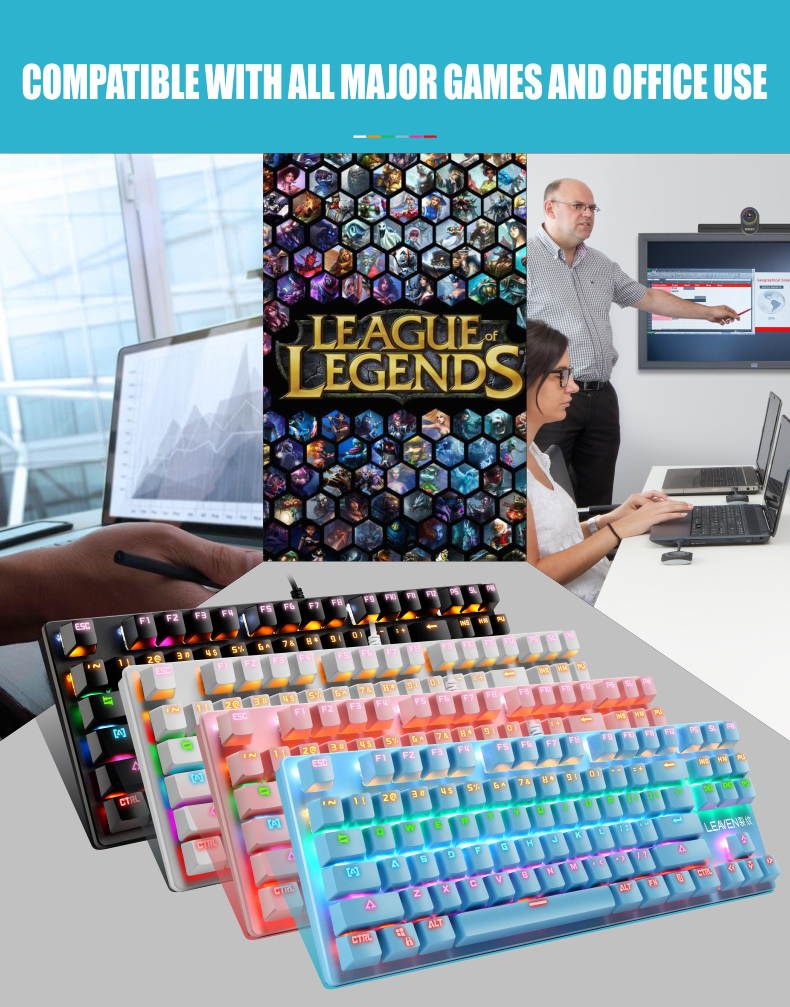 LEAVEN K550 Punk Mechanical Keyboard 87-key Green Axis Game Competitive Office Keyboard