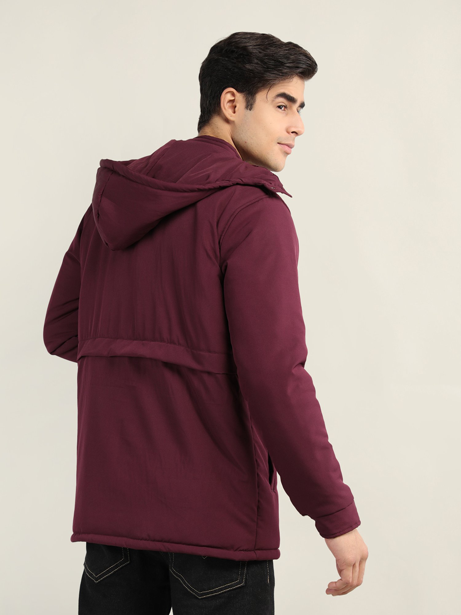 Chkokko Wine Regular Fit Hooded Quilted Jacket
