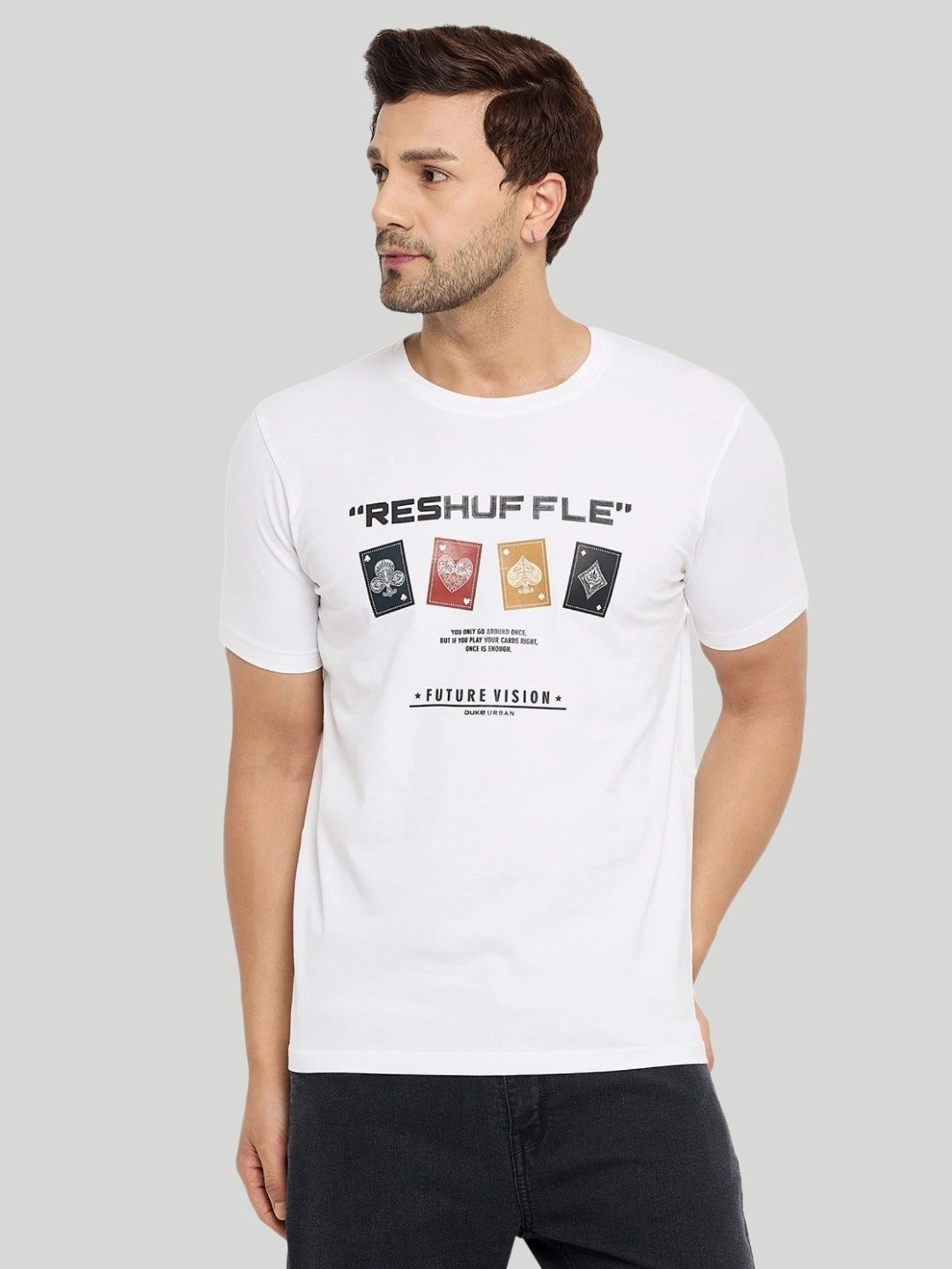 Duke White Slim Fit Printed T-Shirt