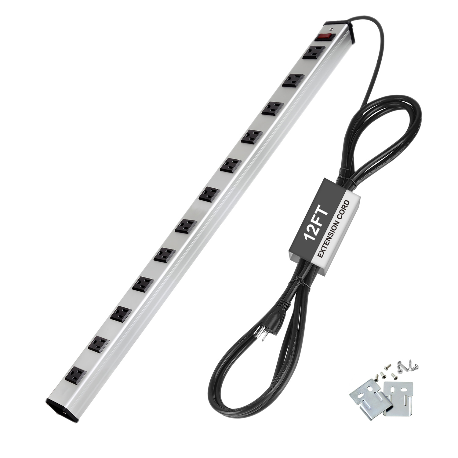 BESTTEN Heavy Duty Metal Surge Protector Power Strip, 12 Wide-Spaced Outlets with 12ft Long Extension Cord, 15A/125V/1875W, 450 Joules, ETL Listed, Silver