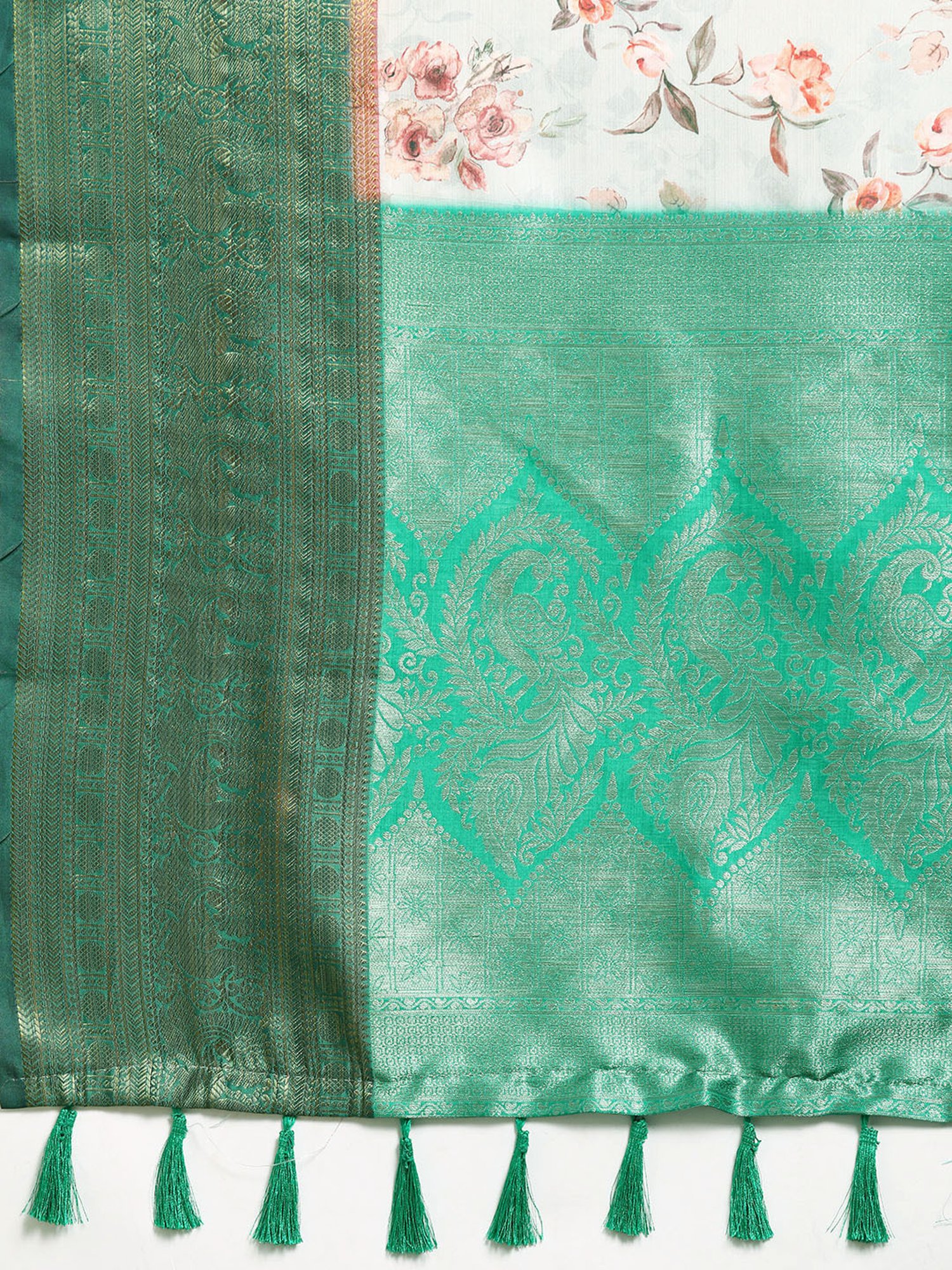 Silk Land Grey Silk Floral Saree With Unstitched Blouse