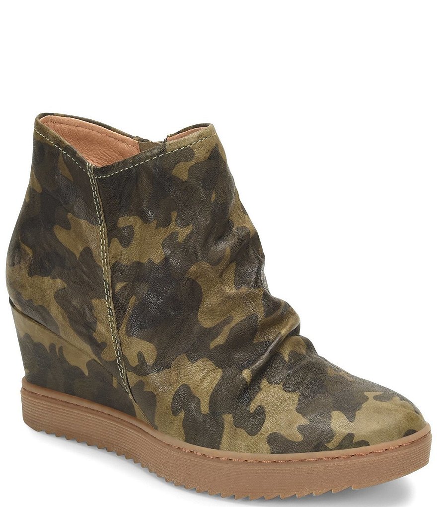 Sofft Siri Waterproof Suede Camouflage Wedge Ankle Boots