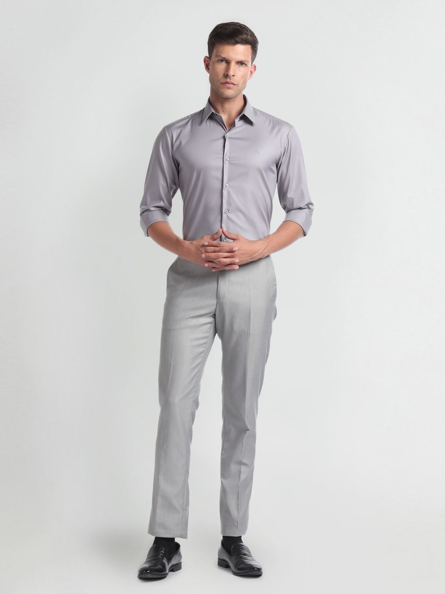 Arrow Newyork Grey Cotton Slim Fit Shirt