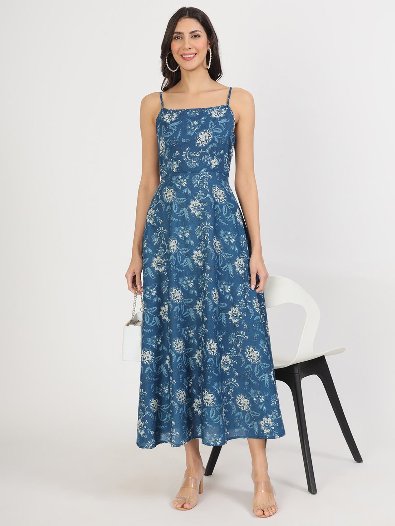 Divena Indigo Floral Print Ethnic Dress