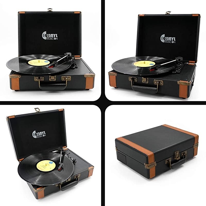 Bluetooth Turntable with Stereo Speakers3 Speed Vinyl Record Player Supporting Wireless Connection Retro Black