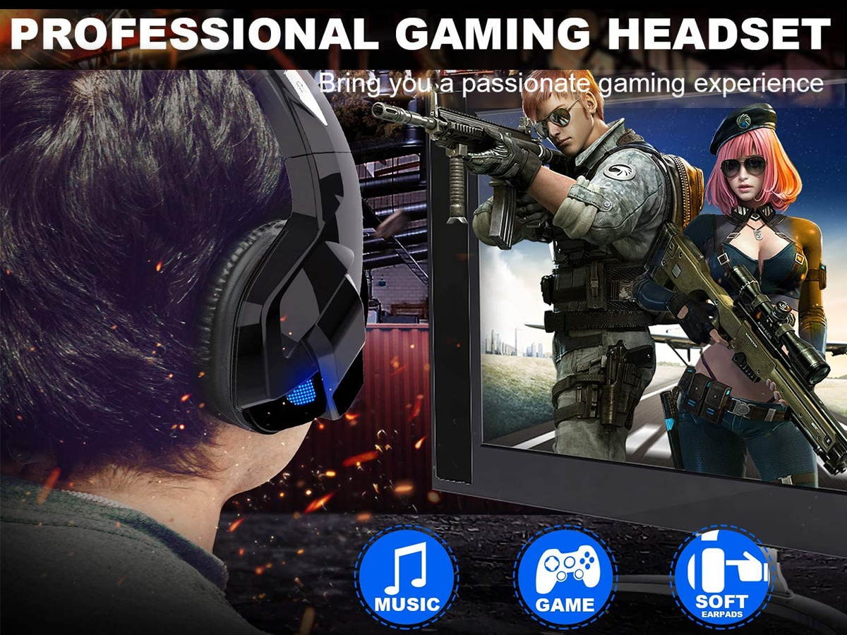 DQQ Gaming Headset for PS5, Gamer Headphones with Noise Canceling Microphone & LED Light,Stereo Game Sound Compatible with PSP/PS4/Laptop/PC/IOS/ANDROID