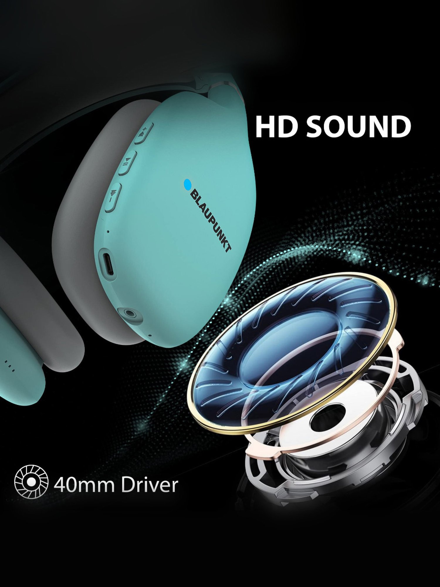 Blaupunkt BH31 Wireless Over Ear Headphones with Built in Mic & TurboVolt Fast Charging (Green)