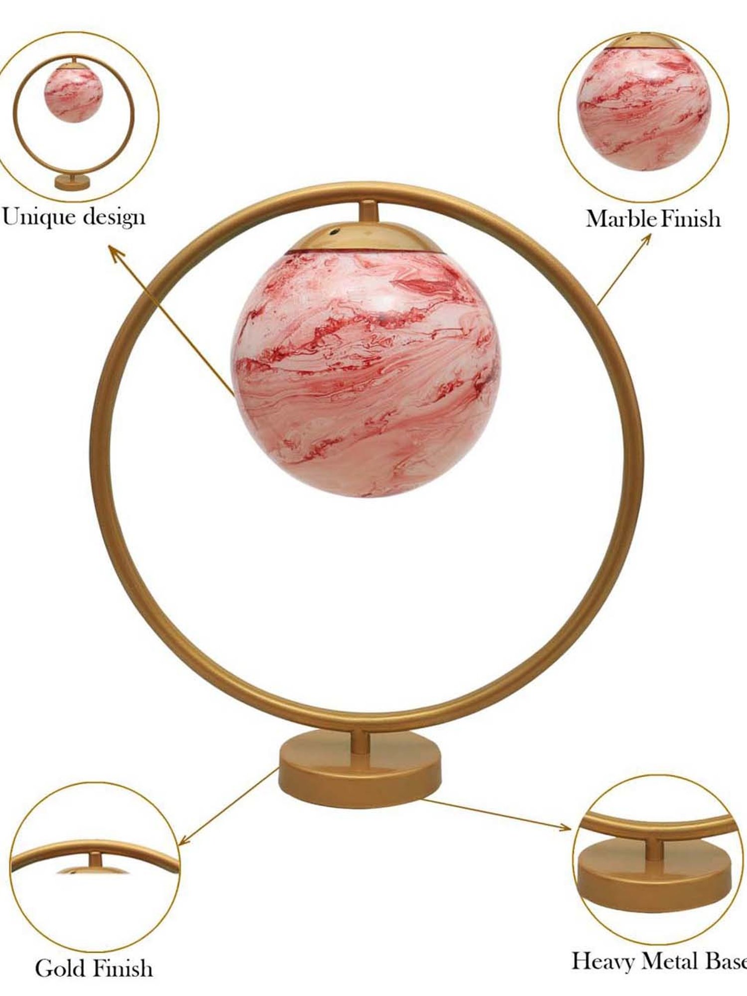 Homesake Red & Golden Metal Bedside Globe Desk Lamp