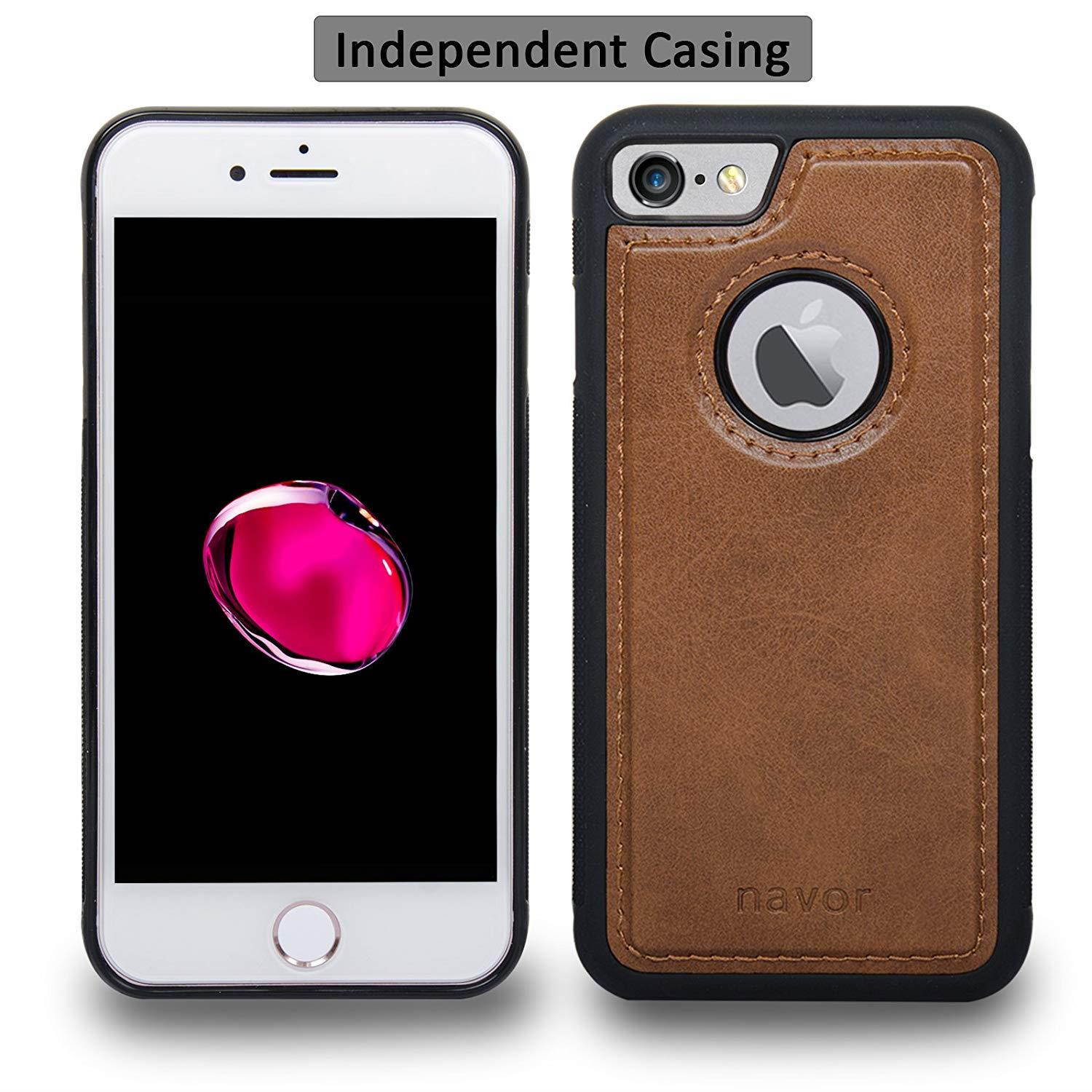 Navor Detachable Magnetic Wallet Case & Universal Car Mount Compatible for iPhone 7 & 8 [RFID Theft Protection] JOOT-1L Series - Brown