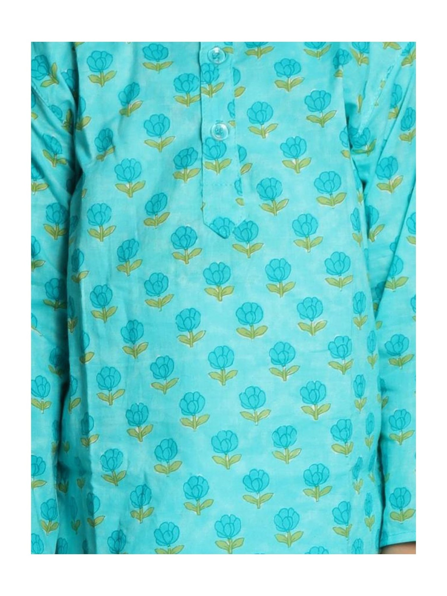 Tippy Top Kids Mint Green & White Printed Full Sleeves Kurta with Dhoti