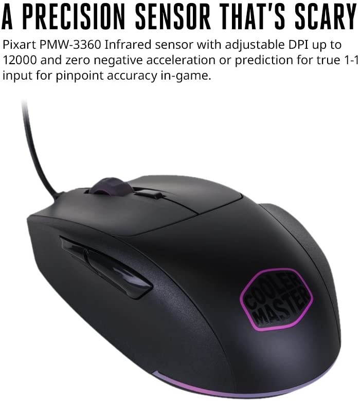 Cooler Master SGM-2007-KLON1 MasterMouse MM520 Claw Grip Gaming Mouse, 7 Buttons, RGB LED 3 Zone Light, On-The-Fly DPI 12000, Lag-Free